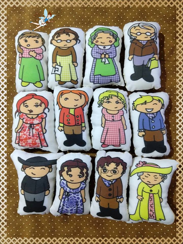 Sachês de lavanda com os personagens de Austen.